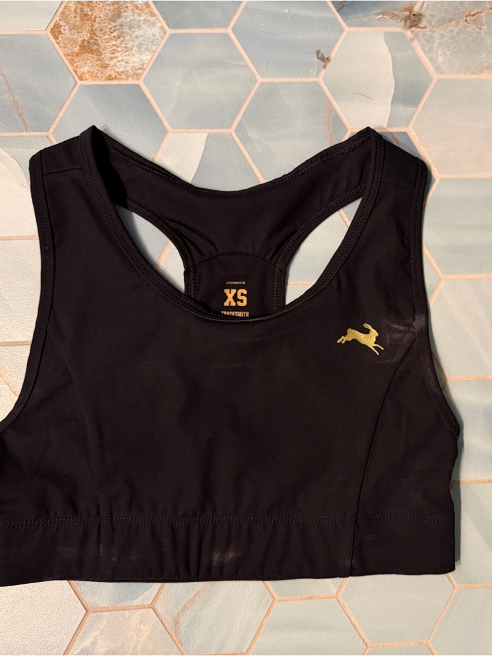 Black Sports Bra with Gold Hare Logo - XS